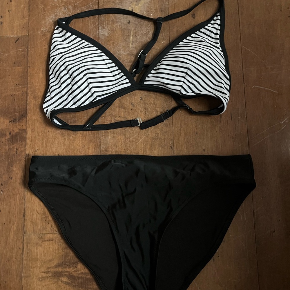 Aerie Black and White Striped Bikini